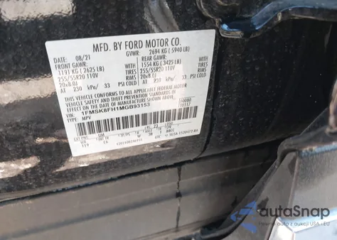 2021 Ford Explorer Limited z USA, uszkodzony, nr VIN 1FMSK8FH1MGB93153